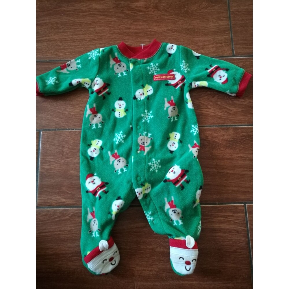 Newborn my first Christmas footie green